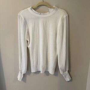 Siani Milano White Pleated Sleeve Ribbed Crew Neck Sweater Women's Size M